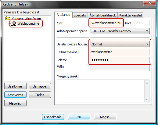 FileZilla FTP kapcsolat