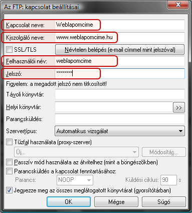 Új FTP Kapcsolat