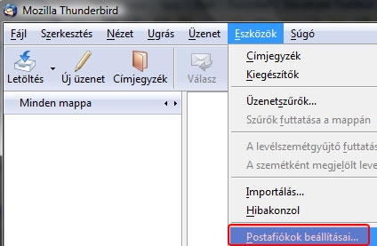 Thunderbird - Főmenü -> Fiókok